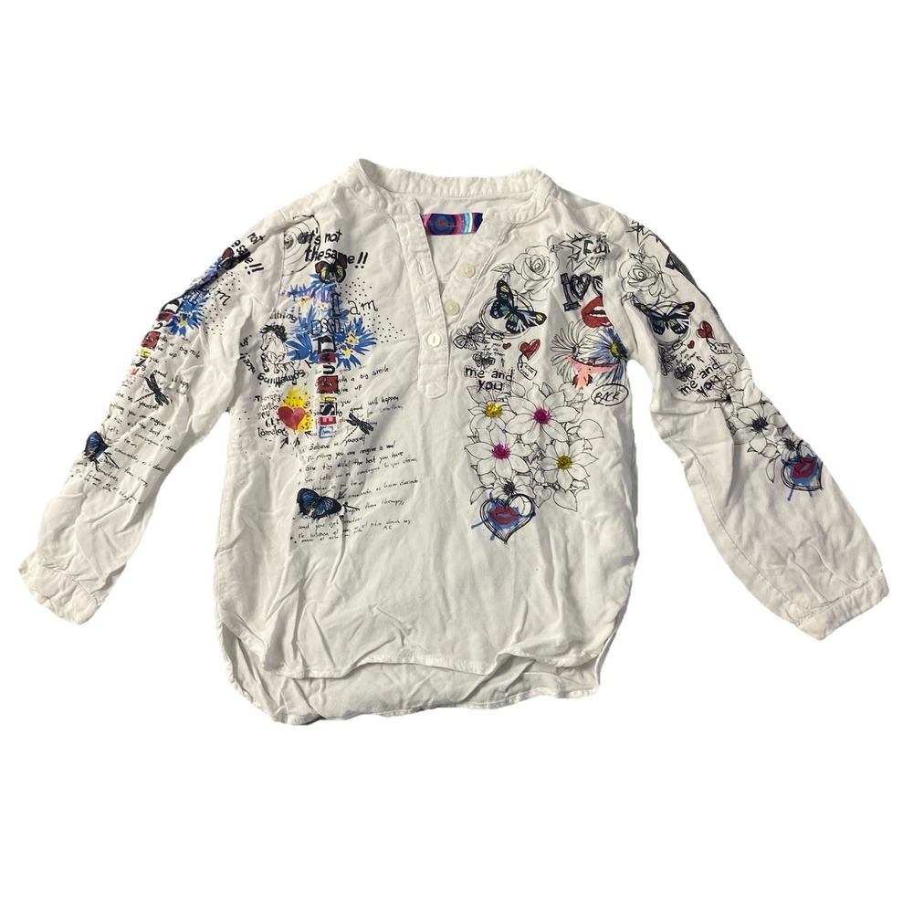 Desigual Abstract Tunic Shirt Scribble art kids Size 3/4 Unique Blouse Retro